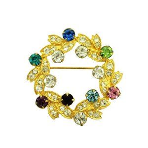 Vintage Eisenberg Rhinestone Wreath Brooch